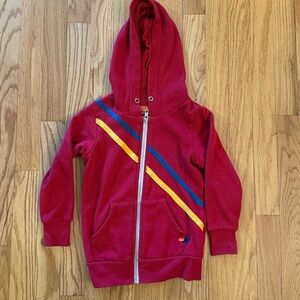 Aviator Nation sz 4 Red Hoodie with Blue and Yellow Accents Pray For Surf no tie